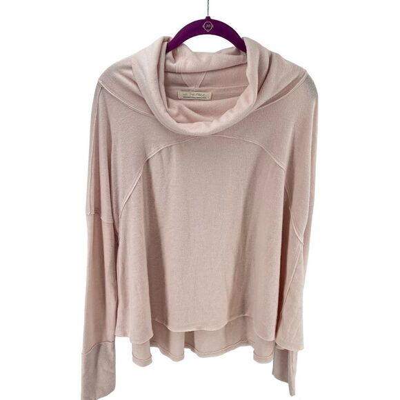 Free People Pink Sweater Cozy Time Funnel Large Cowl Neck Blush Oversized - Picture 5 of 16